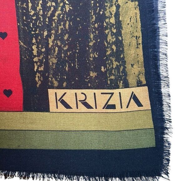KRIZIA Italy Large Scarf Shawl Wool Silk Blend Red with Panda Print 52x52” - Picture 8 of 11